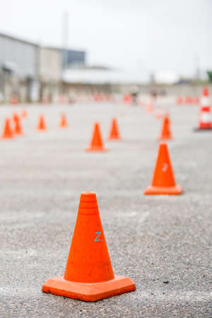 traffic cones at a motorcycle driving school.の写真素材