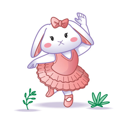 Cute vector illustration of a ballet rabbit in a white ballet dress. Ideal for children's invitations and posters.のイラスト素材