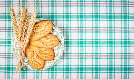 Useful breakfast. Homemade cookies with cereals. Copy spaceの写真素材