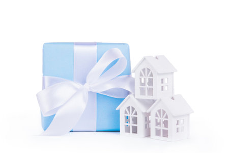 House purchase concept. Houses and gift boxの写真素材