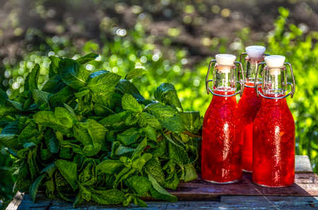 Strawberry juice. Cold strawberry mojito. Summer refreshing drinkの写真素材