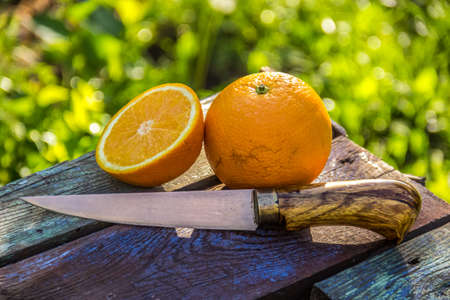 Half an orange and a kitchen knife.