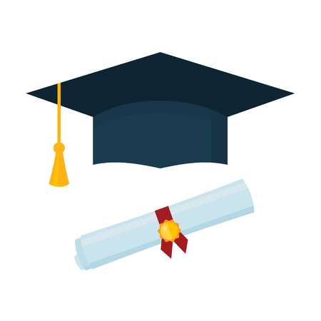 Graduation cap and diploma scroll on white background.のイラスト素材