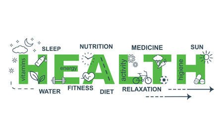 HEALTH concept. Thin line flat design banner for website and mobile website, easy to use and highly customizable.のイラスト素材