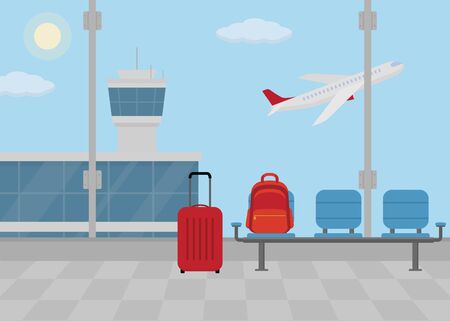 of hall at airport. Flat style, vector illustration.のイラスト素材