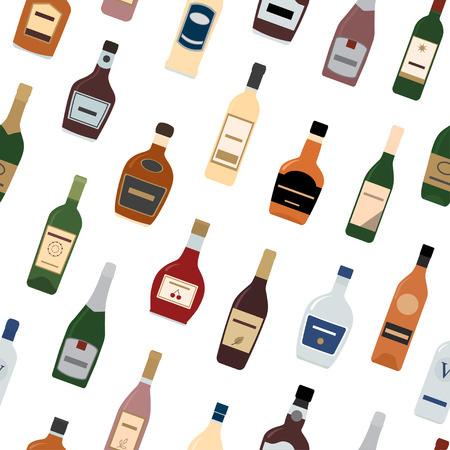 Background of Alcohol Bottles. Seamless pattern. Vector illustration.のイラスト素材