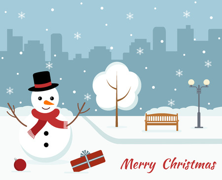 Christmas card with a cute snowmanのイラスト素材