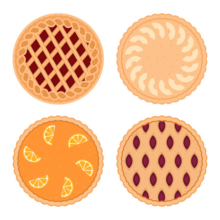 Set of fruit pies. Isolated on white background. Vector illustration.のイラスト素材
