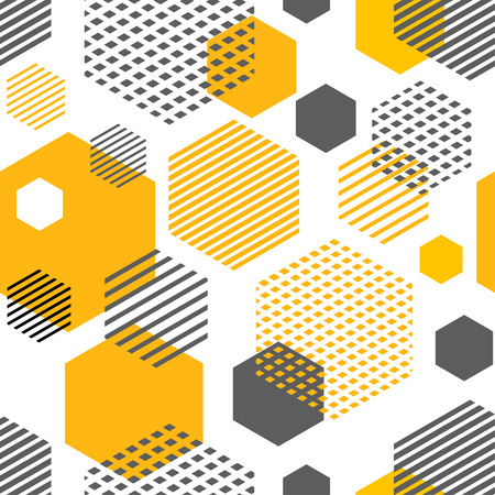Geometric seamless pattern with hexagons, rhombuses, stripes and dots. Pattern for fashion and wallpaper. Vector illustration.のイラスト素材