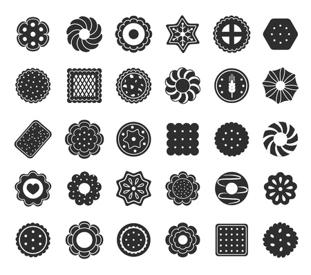 Big set of cookies and biscuits. Isolated on white background. Black and white.のイラスト素材