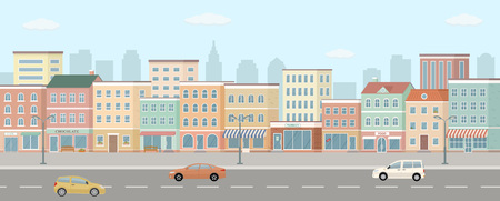 City life illustration with road details.のイラスト素材