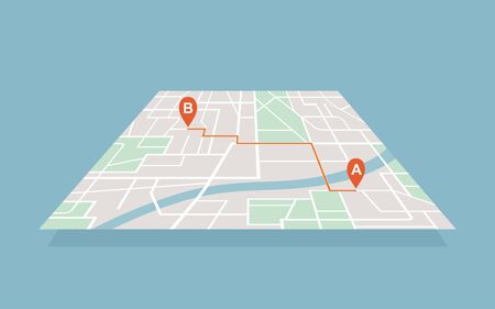 City map navigation route. Finding the way concept. Vector illustration.