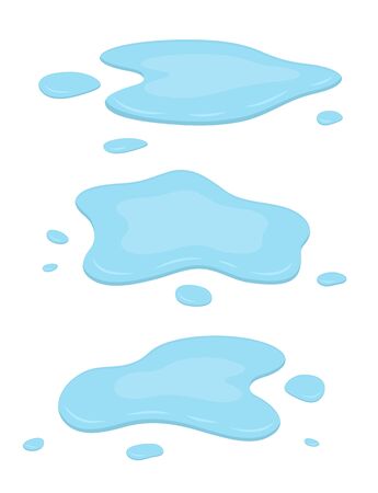 Water puddles. Isolated on white background. Cartoon style vector illustration.のイラスト素材
