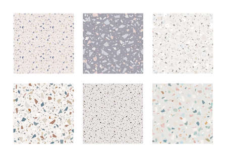 Set of granite stone terrazzo floor texture. Abstract background, seamless pattern. Vector illustration.のイラスト素材