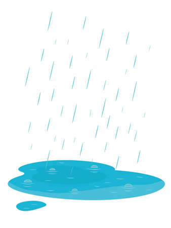 Falling rain and puddle. Autumn weather. Isolated on white background. Cartoon style vector Illustration.のイラスト素材