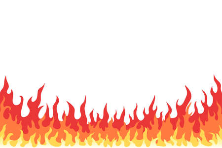 Fire flame isolated on white background. Cartoon bonfire. Flat style, vector illustration.のイラスト素材