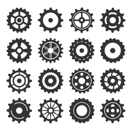 Set of different gear wheel. isolated on white background. black and white. vector illustration.のイラスト素材