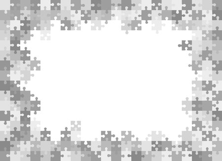Framing made of a gray puzzles around the white space. Place for your content. Vector abstract background.のイラスト素材