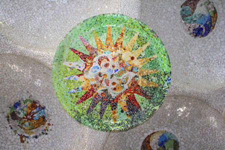 A mosaic vault in park Guell in Barcelonaの写真素材