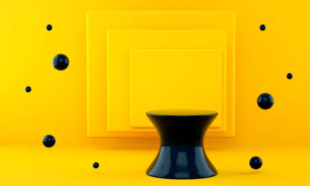 yellow and black podium pedestal for goods exhibition. Retro, vintage style,