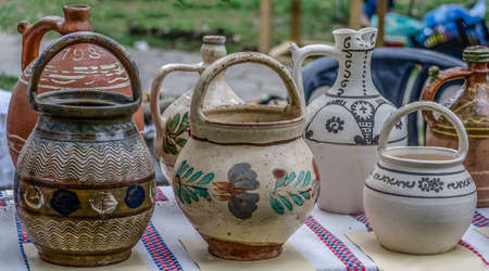 Ceramic pots, traditional from Horezu area. Romaniaの写真素材