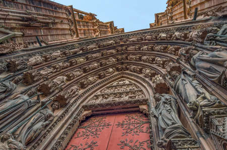 STRASBOURG, FRANTCE, 11.01.2017-Detail from Cathedral Notre Dame de Strasbourg,one of architectural symbols of the city.のeditorial素材