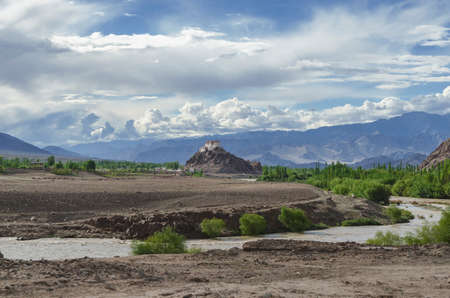 The Shyok River flows its way through the Nubra Valley, India.