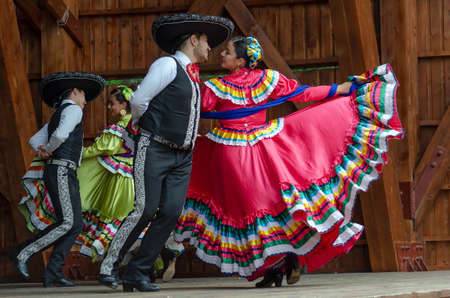 ROMANIA, TIMISOARA - JULY 8, 2018: Dancers from Mexico in traditional costumes, present at the