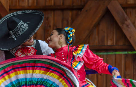 ROMANIA, TIMISOARA - JULY 8, 2018: Dancers from Mexico in traditional costumes, present at the