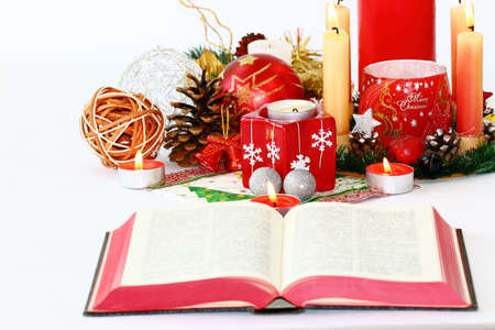 Bible and christmas decorationの写真素材