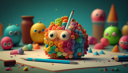 creative brain with pencils and erasers. 3d illustrationの素材