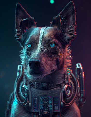 Astronaut dog in spacesuit. 3d rendering, tonedの素材