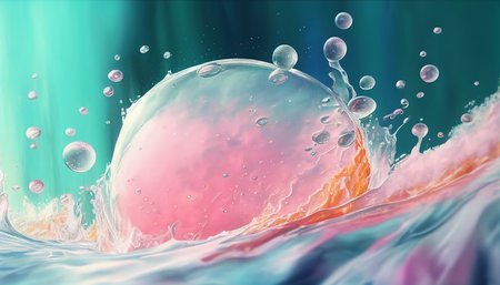 Abstract colorful background with water and air bubbles. 3d render illustrationの素材