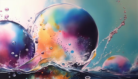 Abstract colorful background with water and bubbles. 3d render illustration.の素材