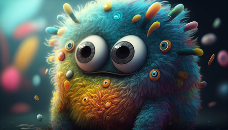 Cute colorful doodle monster created with ai toolsの素材