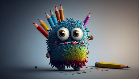 Cute colorful doodle monster created with ai toolsの素材