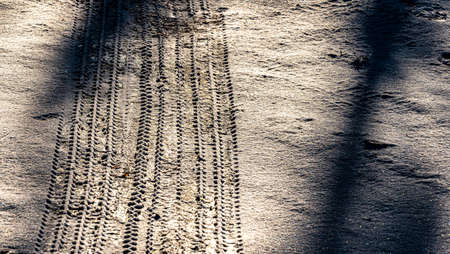 First tire track on the first snowの写真素材