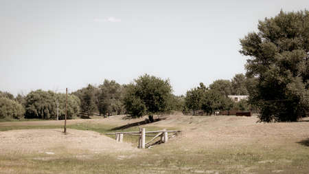 An old wooden bridge in the village of Korshevitoe. Astrakhan region. Russia