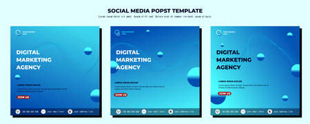 Blue Vector Social Media Post Template, vector art illustration and textのイラスト素材