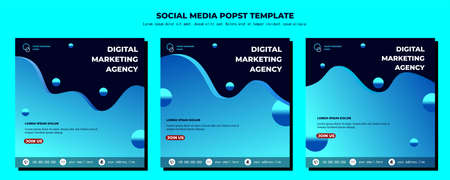Blue Vector Social Media Post Template, vector art illustration and textのイラスト素材
