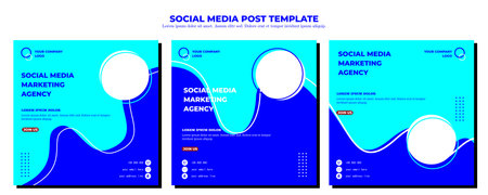 Blue Vector Social Media Post Template, vector art illustration and textのイラスト素材