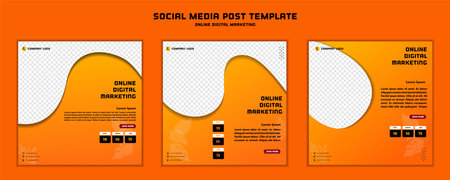 Social media post template orange modern design , for digital marketing online or poster marketing templateのイラスト素材