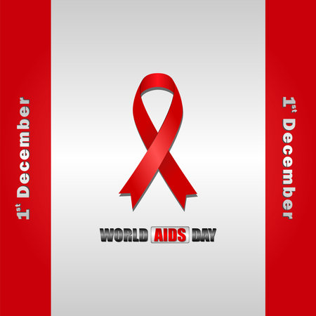 World AIDS Day December 1st, Banner with red ribbon and text World Aids Dayのイラスト素材
