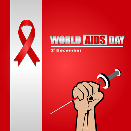 World AIDS Day December 1st, Banner with red ribbon and text World Aids Dayのイラスト素材