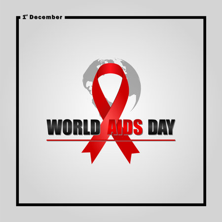 World AIDS Day December 1st, Banner with red ribbon and text World Aids Dayのイラスト素材