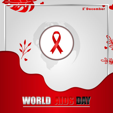 World AIDS Day December 1st, Banner with red ribbon and text World Aids Dayのイラスト素材