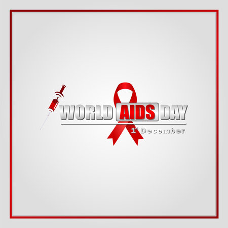 World AIDS Day December 1st, Banner with red ribbon and text World Aids Dayのイラスト素材