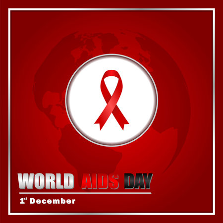 World AIDS Day December 1st, Banner with red ribbon and text World Aids Dayのイラスト素材