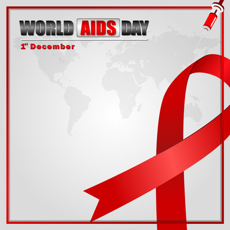 World AIDS Day December 1st, Banner with red ribbon and text World Aids Dayのイラスト素材