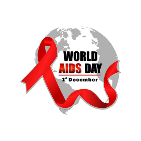 World AIDS Day December 1st, Banner with red ribbon and text World Aids Dayのイラスト素材